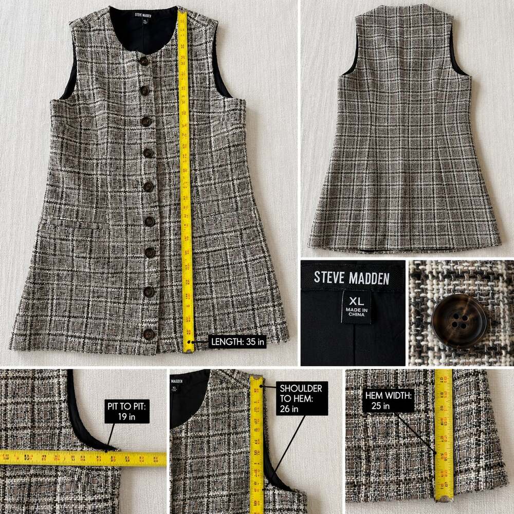 Steve Madden Plaid Tweed Button Front Sleeveless Dress Size XL